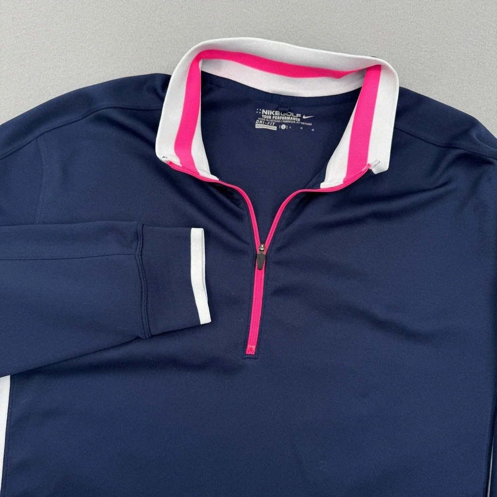 Nike Golf Tour Performance Mens L Navy/Pink Dri-FIT Quarter 1/4 Zip Pullover